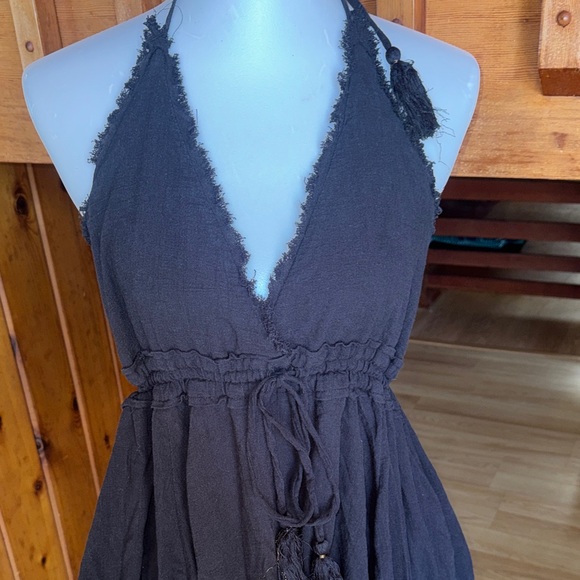Free People size Small S Black Backless Halter Dress - Picture 3 of 10